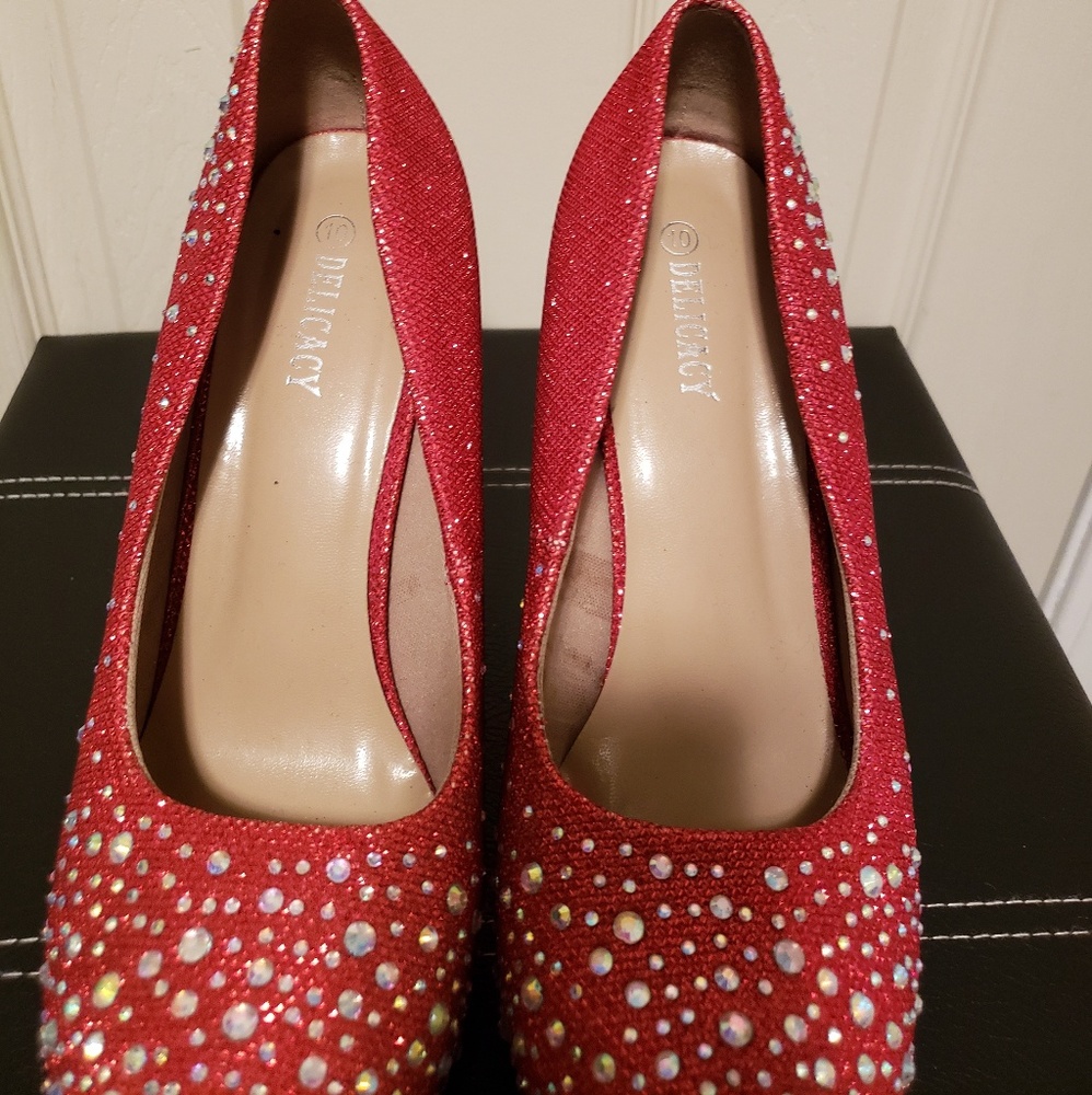 Delicacy Sparkling Red Platform Heels - Picture 4 of 6